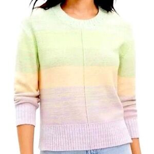 LOFT Women L Knit Pastel Stripe Ombre Elbow Sleeve Crew Neck Sweater NWT
